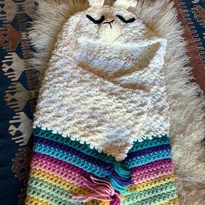 Hand Crafted Llama and Rainbow Snuggle Blanket